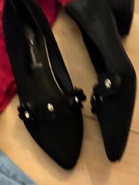 European size 37 = 6.5 jkc black casual kitten heels floral bling womens